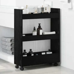 vidaXL Smalle Opbergtrolley Zwart Eiken 60 x 22 x 80 cm Bewerkt hout