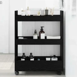 vidaXL Smalle Opbergtrolley Zwart Eiken 60 x 22 x 80 cm Bewerkt hout