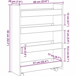 vidaXL Smalle Opbergtrolley Zwart Eiken 60 x 20 x 82 cm Bewerkt hout
