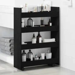 vidaXL Smalle Opbergtrolley Zwart Eiken 60 x 20 x 82 cm Bewerkt hout