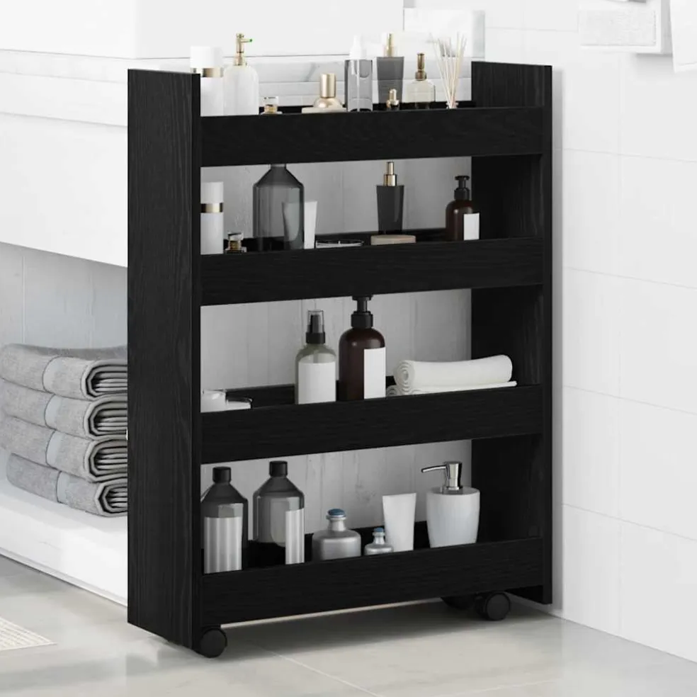 vidaXL Smalle Opbergtrolley Zwart Eiken 60 x 20 x 82 cm Bewerkt hout