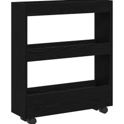 vidaXL Smalle Opbergtrolley Zwart Eiken 60 x 18 x 70 cm Bewerkt hout