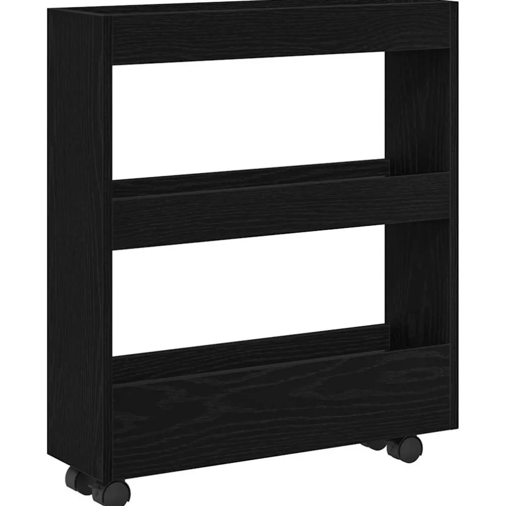 vidaXL Smalle Opbergtrolley Zwart Eiken 60 x 18 x 70 cm Bewerkt hout