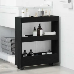 vidaXL Smalle Opbergtrolley Zwart Eiken 60 x 18 x 70 cm Bewerkt hout