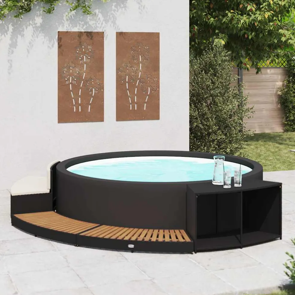 vidaXL Spa-ombouw poly rattan en acaciahout zwart
