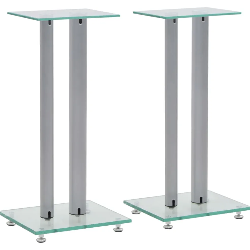 vidaXL Speakerstandaarden zuil-ontwerp gehard glas zilver 2 st