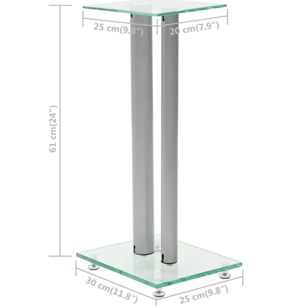 vidaXL Speakerstandaarden zuil-ontwerp gehard glas zilver 2 st