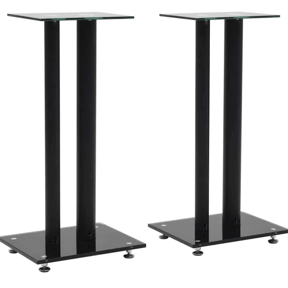 vidaXL Speakerstandaarden zuil-ontwerp gehard glas zwart 2 st