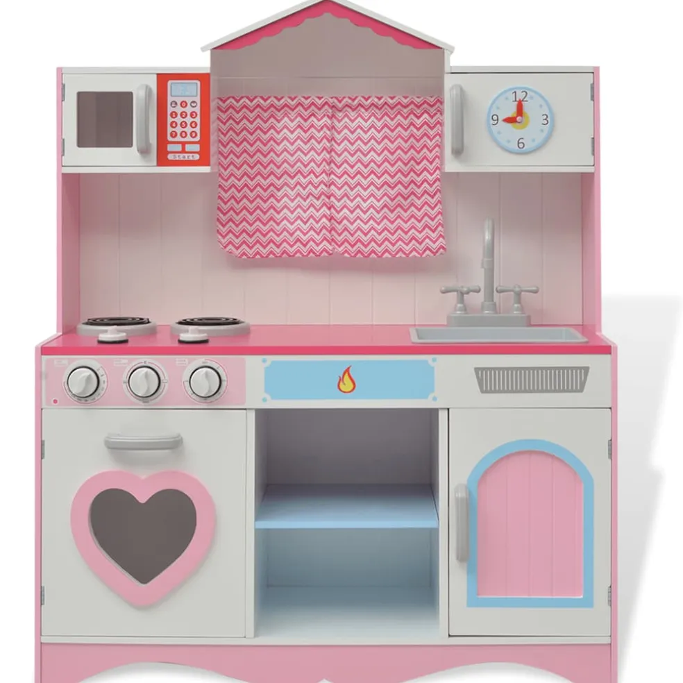 vidaXL Speelgoedkeuken roze en wit 82x30x100 cm hout