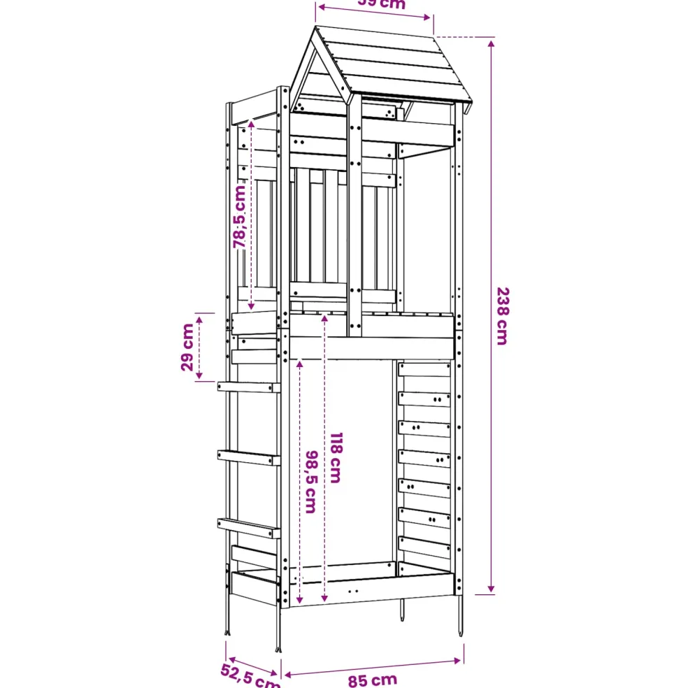 vidaXL Speeltoren Bruin 52,5 x 85 x 238 cm Massief grenenhout