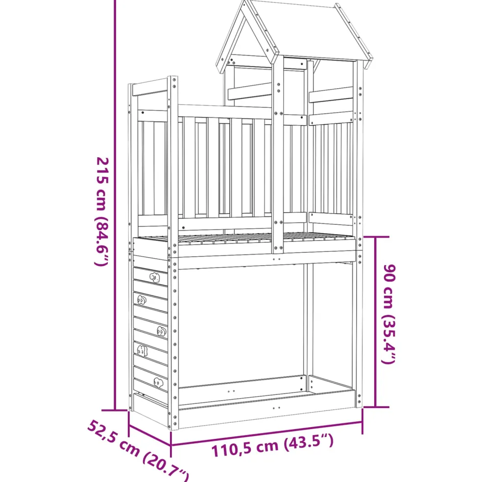 vidaXL Speeltoren Bruin 110,5 x 52,5 x 215 cm Massief Douglas hout