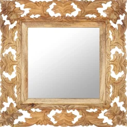 vidaXL Spiegel handgesneden 50x50 cm massief mangohout bruin