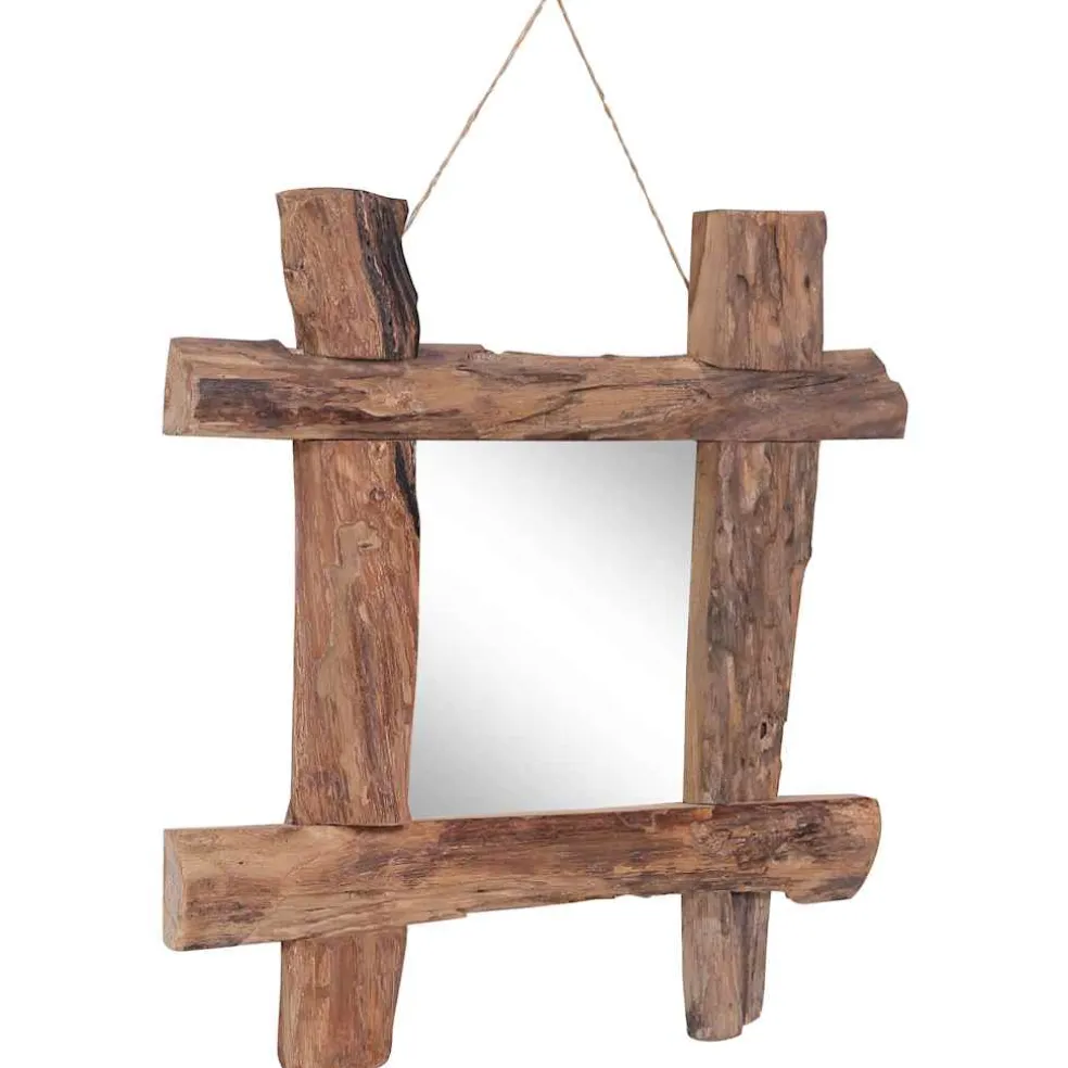 vidaXL Spiegel houtblokken 50x50 cm gerecycled teakhout naturel