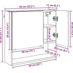vidaXL Spiegelkast Artisan Eiken 59 x 17 x 55 cm Bewerkt hout