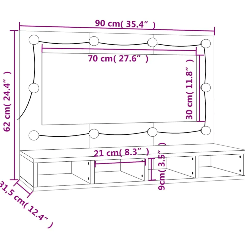vidaXL Spiegelkast met LED-verlichting 90x31,5x62 cm wit