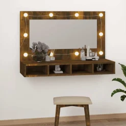 vidaXL Spiegelkast met LED-verlichting 90x31,5x62 cm gerookt eiken