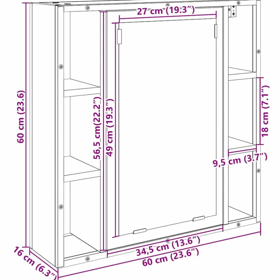 vidaXL Spiegelkast Sonoma Eiken 60 x 16 x 60 cm Bewerkt hout