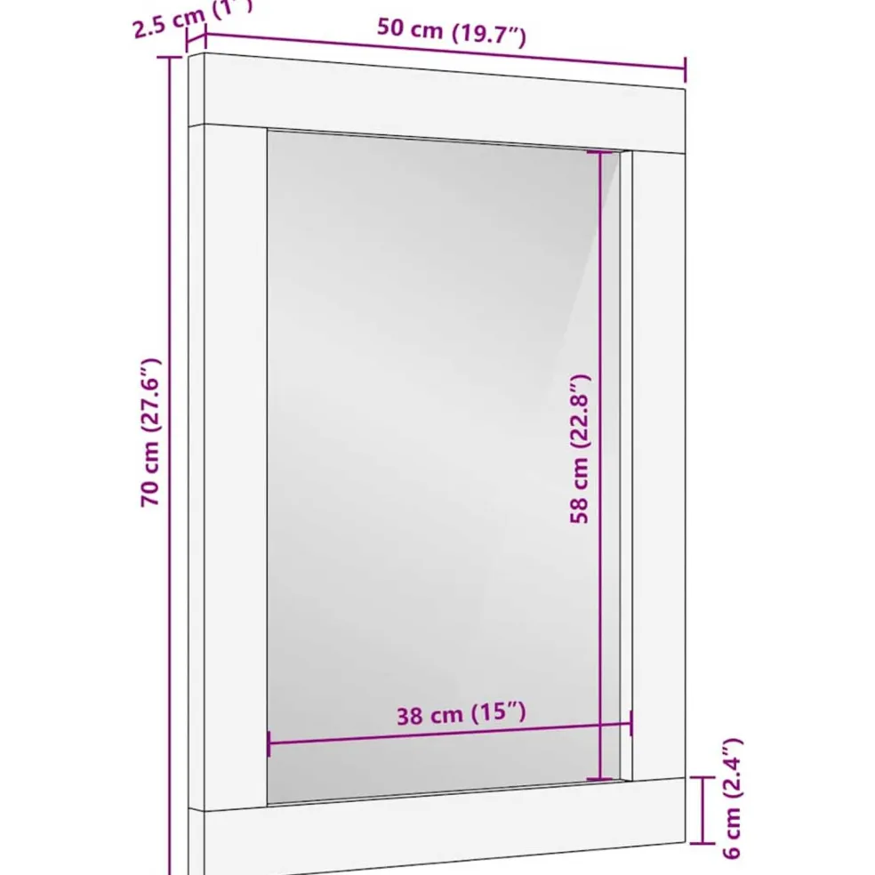 vidaXL Spiegel Rechthoekig Bruin en Zilver 50 x 2,5 x 70 cm