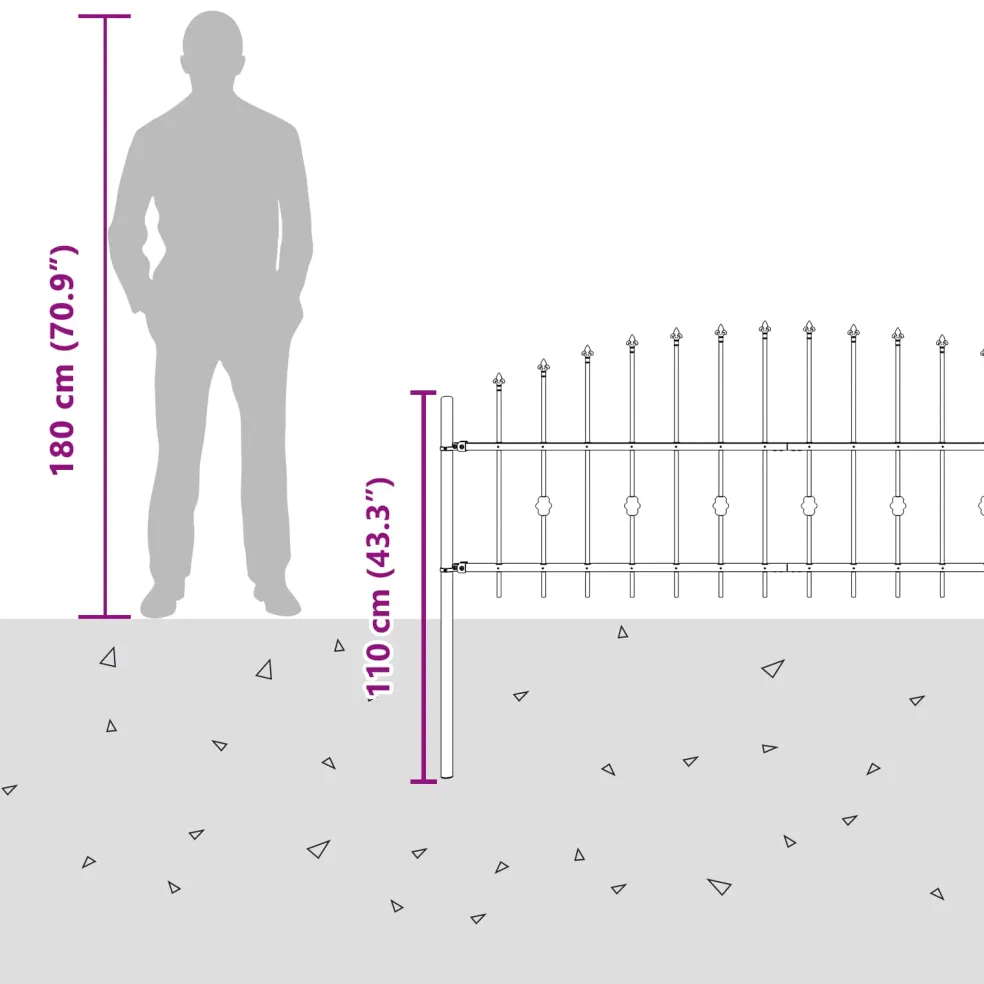 vidaXL Spike Fence ASTEN 200 x 110 cm Gepoedercoat staal Zwart