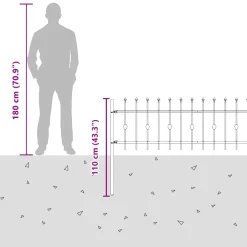 vidaXL Spike Fence ASTEN 200 x 110 cm Gepoedercoat staal Zwart