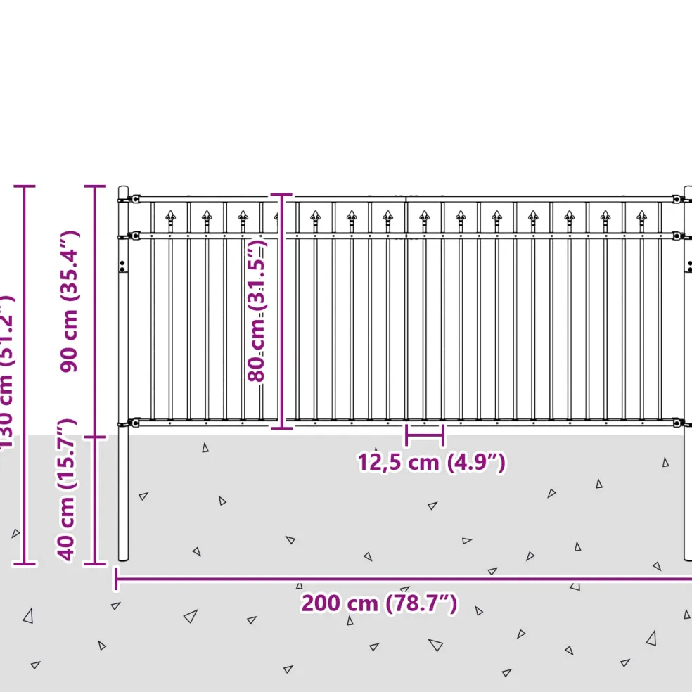 vidaXL Spike Hek BAARLO 200 x 130 cm Gepoedercoat staal Zwart