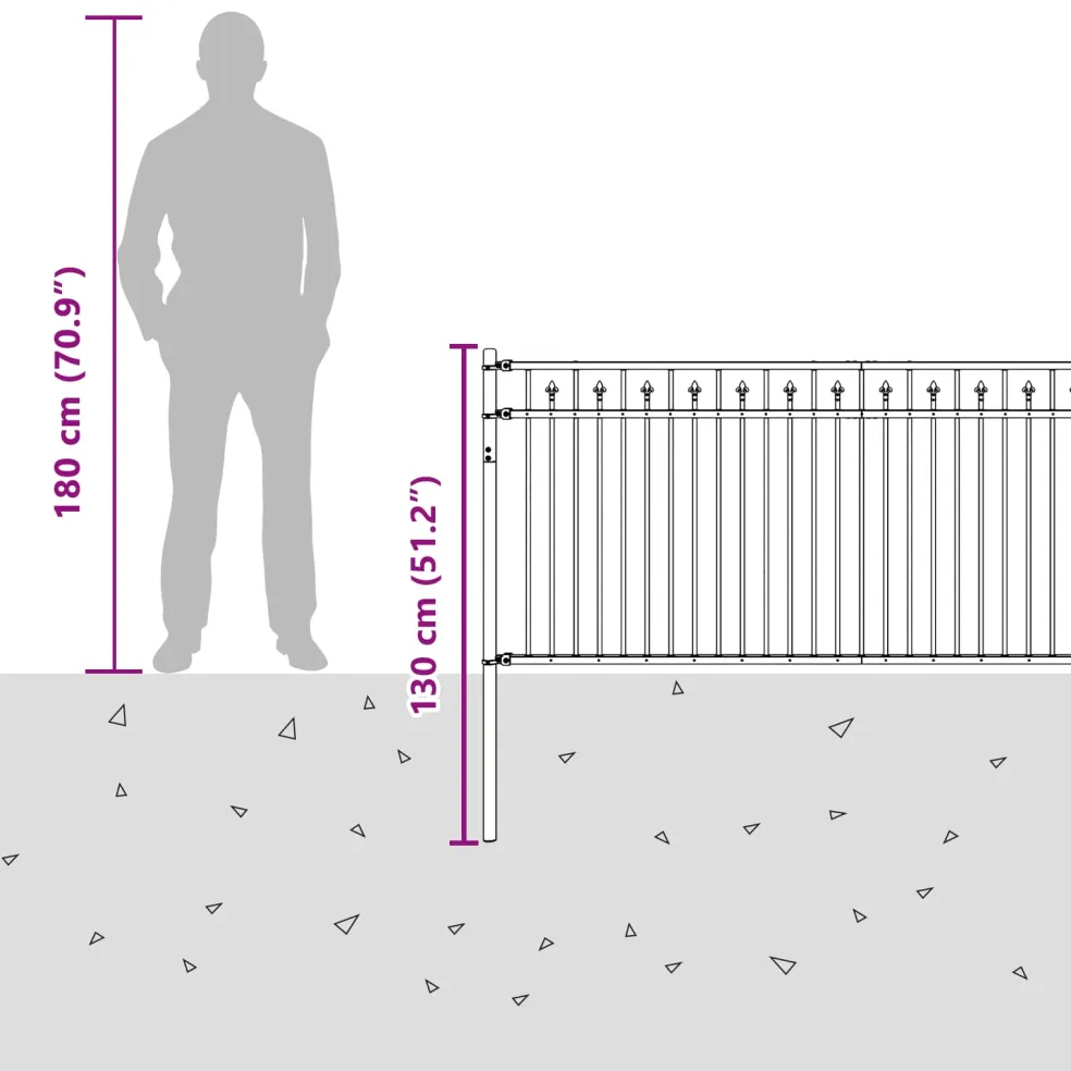vidaXL Spike Hek BAARLO 200 x 130 cm Gepoedercoat staal Zwart