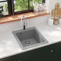 vidaXL Spoelbak opbouw enkele bak graniet grijs