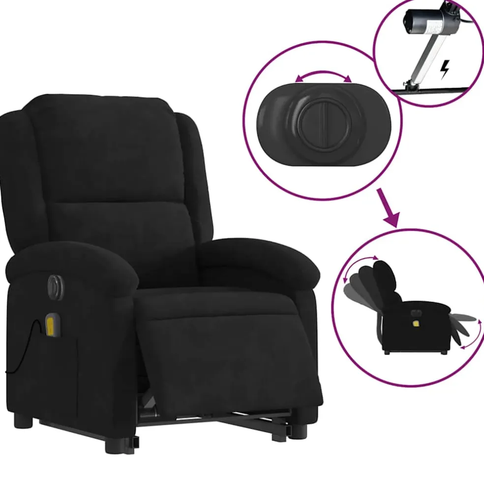 vidaXL Sta-op-massagestoel elektrisch verstelbaar fluweel zwart