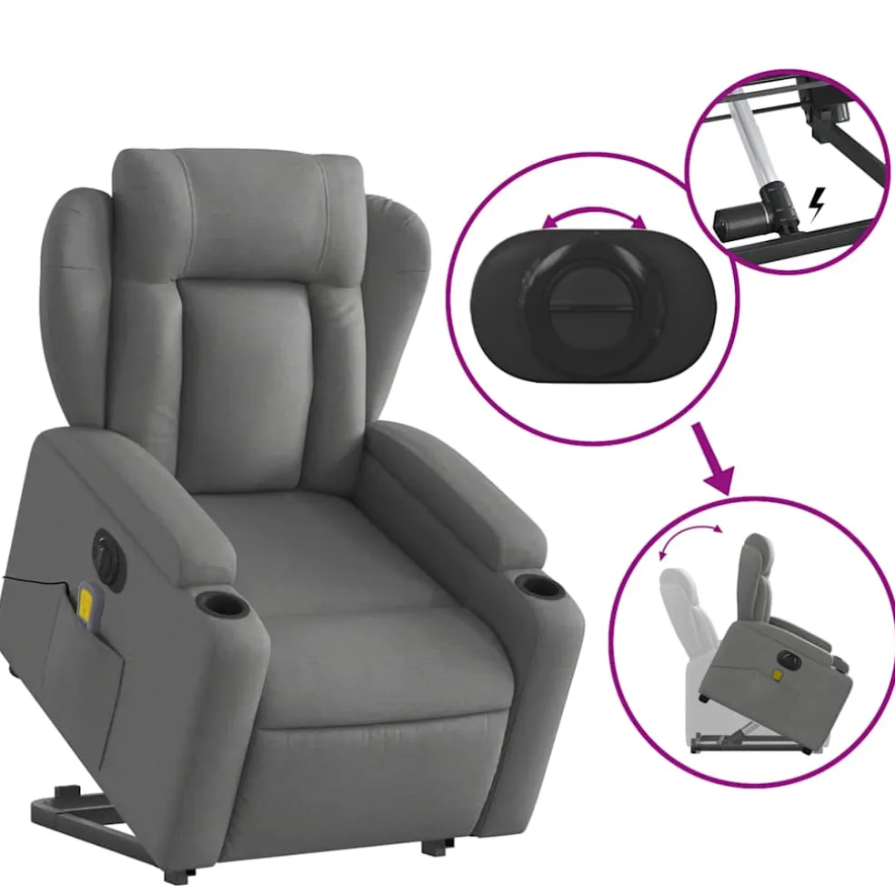 vidaXL Sta-op-massagestoel elektrisch verstelbaar stof donkergrijs