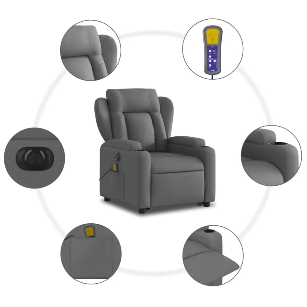 vidaXL Sta-op-massagestoel elektrisch verstelbaar stof donkergrijs