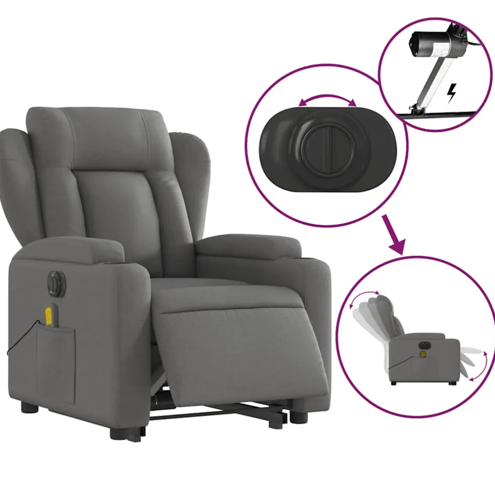 vidaXL Sta-op-massagestoel elektrisch verstelbaar stof donkergrijs