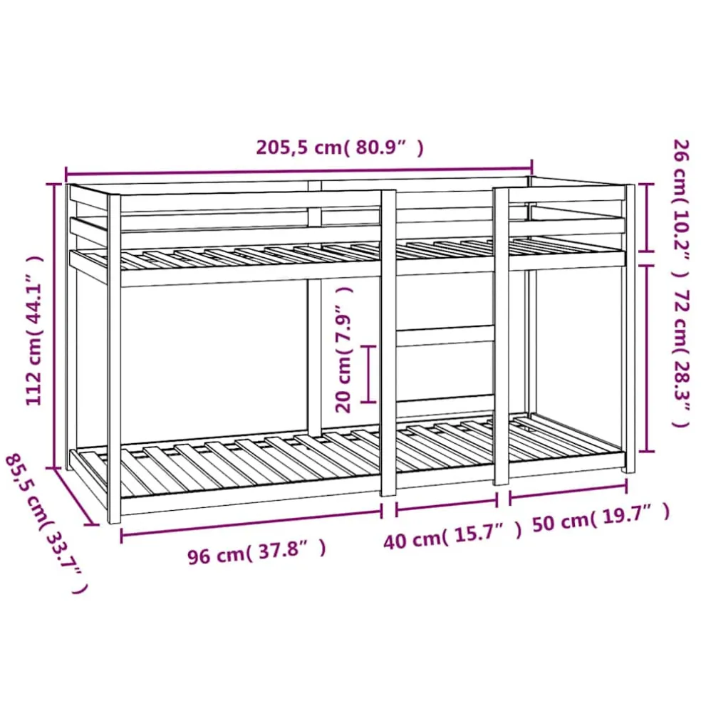 vidaXL Stapelbed massief grenenhout 80x200 cm