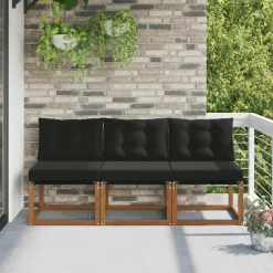 vidaXL 3 st Buitenzitmiddelsofa Massief acaciahout en Textilene Stof