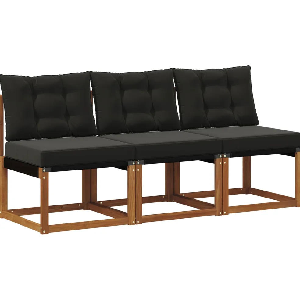 vidaXL 3 st Buitenzitmiddelsofa Massief acaciahout en Textilene Stof