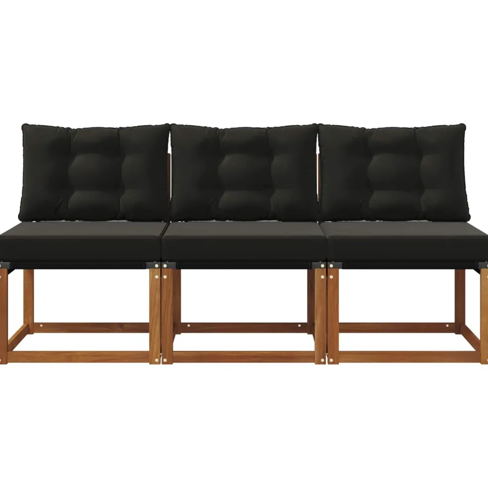 vidaXL 3 st Buitenzitmiddelsofa Massief acaciahout en Textilene Stof