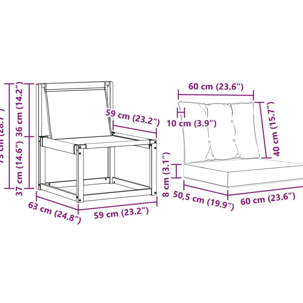 vidaXL 3 st Buitenzitmiddelsofa Massief acaciahout en Textilene Stof