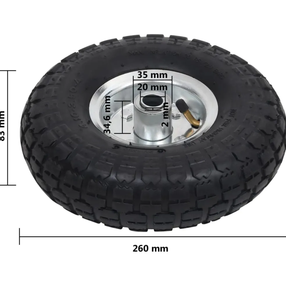 vidaXL Steekwagenwielen 4,10/3,50-4 (260x83) rubber 2 st