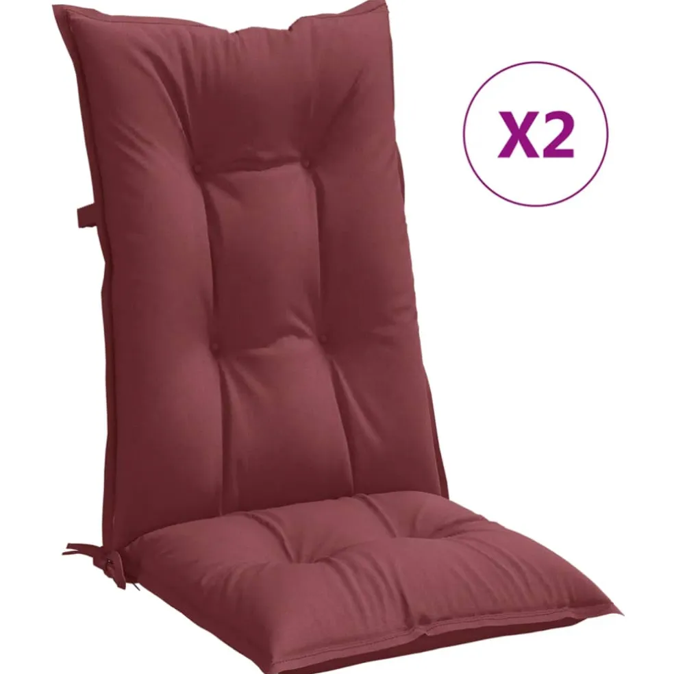 vidaXL Stoelkussens 2 st hoge rug 120x50x7 cm stof gemêleerd wijnrood