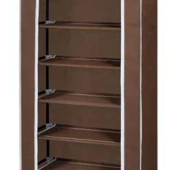 vidaXL Stoffen schoenenrek met hoes 162 x 57 x 29 cm bruin