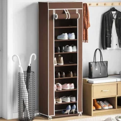 vidaXL Stoffen schoenenrek met hoes 162 x 57 x 29 cm bruin