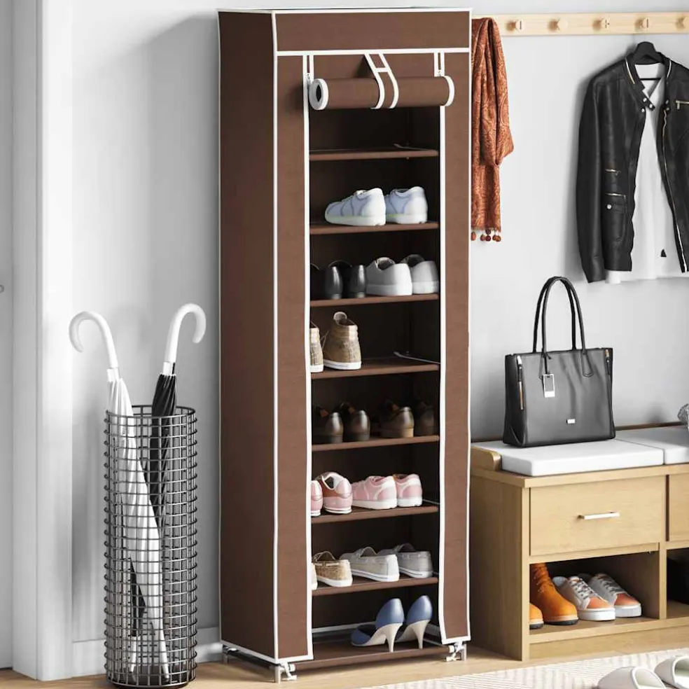 vidaXL Stoffen schoenenrek met hoes 162 x 57 x 29 cm bruin