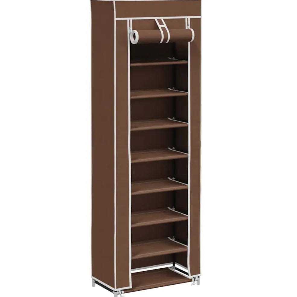 vidaXL Stoffen schoenenrek met hoes 162 x 57 x 29 cm bruin