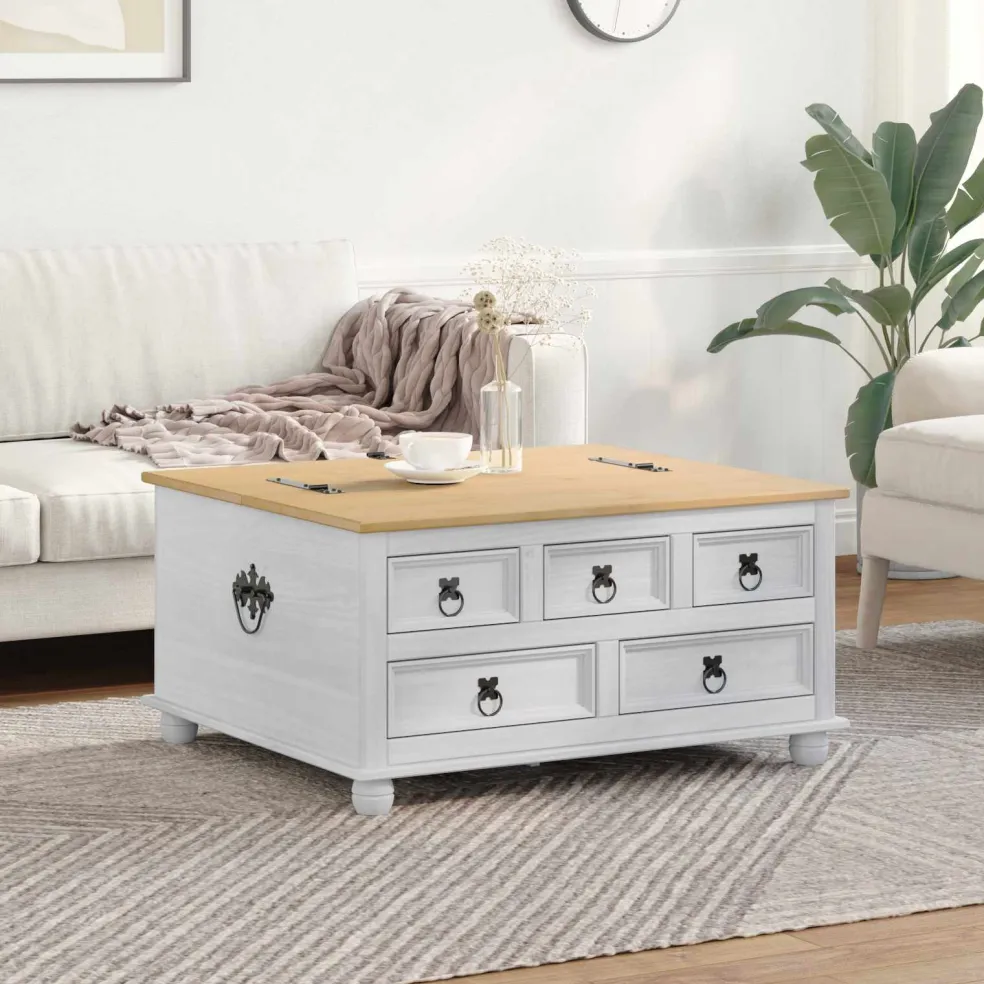 vidaXL storage box met lade Wit 90 x 78 x 45 cm Massief grenenhout