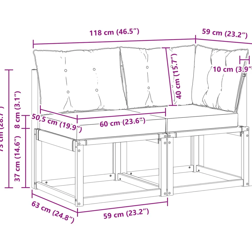 vidaXL 2 st Outdoor Midden- en Hoeksalon Naturel