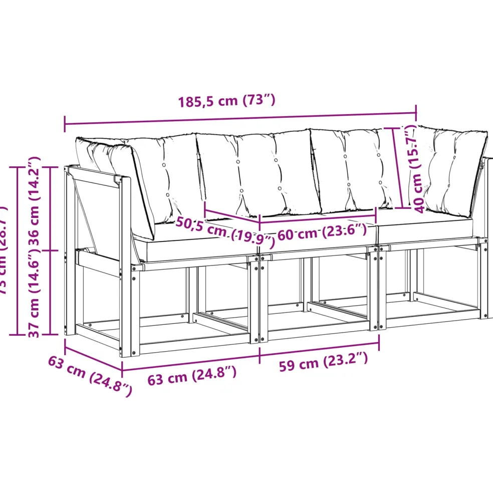 vidaXL 3 st Outdoor Midden- en Hoeksalon Naturel