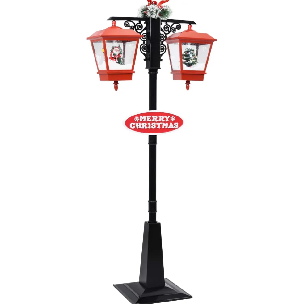 vidaXL Straatlantaarn met kerstman 81x40x188 cm PVC zwart en rood