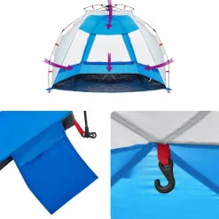 vidaXL Strandtent 2-persoons waterdicht snelontgrendeling azuurblauw