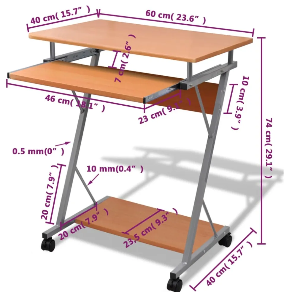 vidaXL Studenten computerbureau 60 x 40 x 74 cm (bruin)