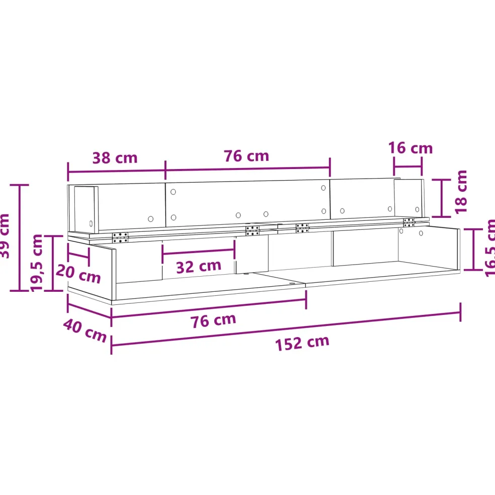 vidaXL studiobureau Betongrijs 152 x 40 x 19,5 cm Bewerkt hout