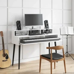 vidaXL studiobureau Wit 152 x 42,5 x 36 cm Bewerkt hout